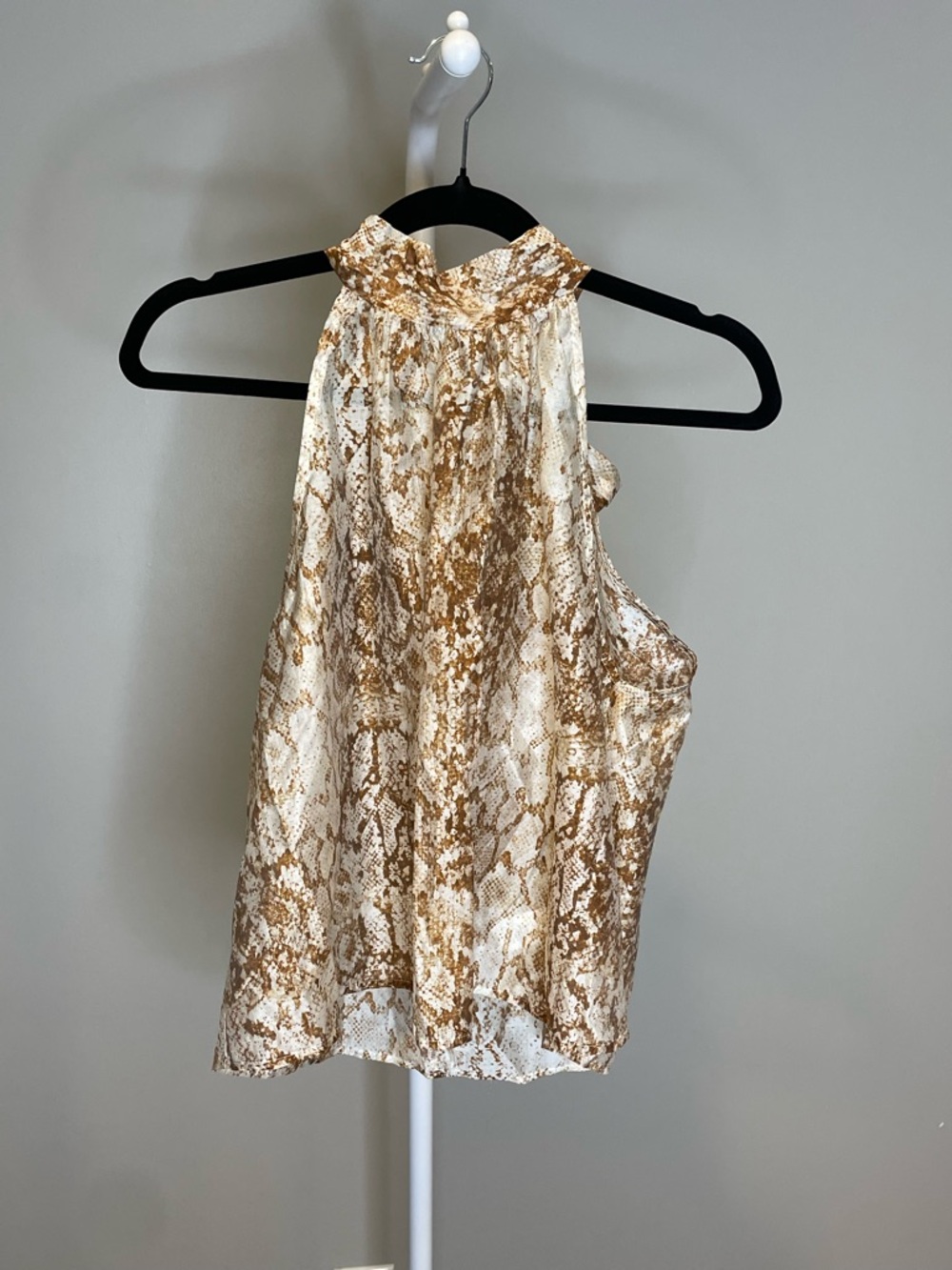 Wayf Cream & Brown Snake-Print Halter Blouse NWT